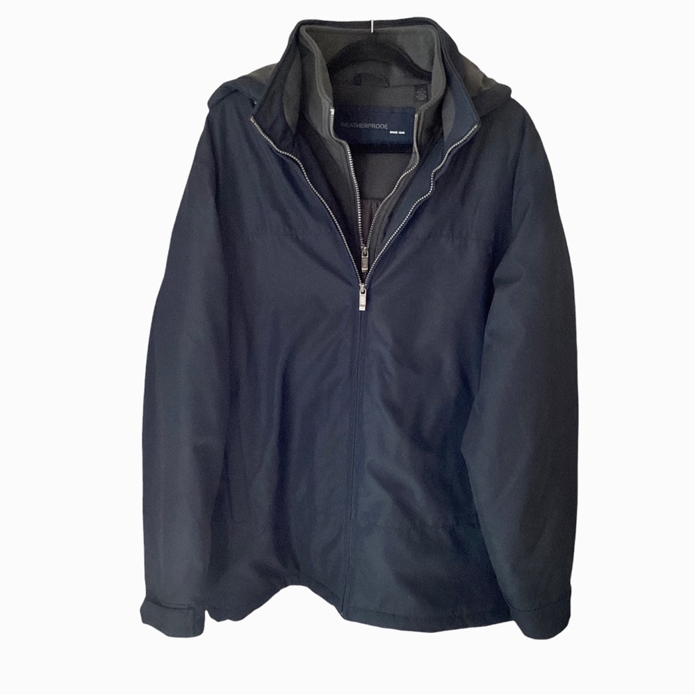 Weatherproof Navy Blue‎ Stretch Double Zip Tech Jacket Removable Hood Large